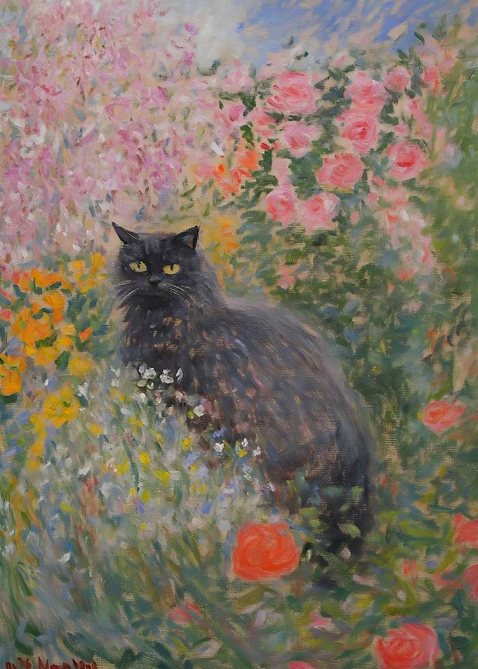 Black Cat in a Garden