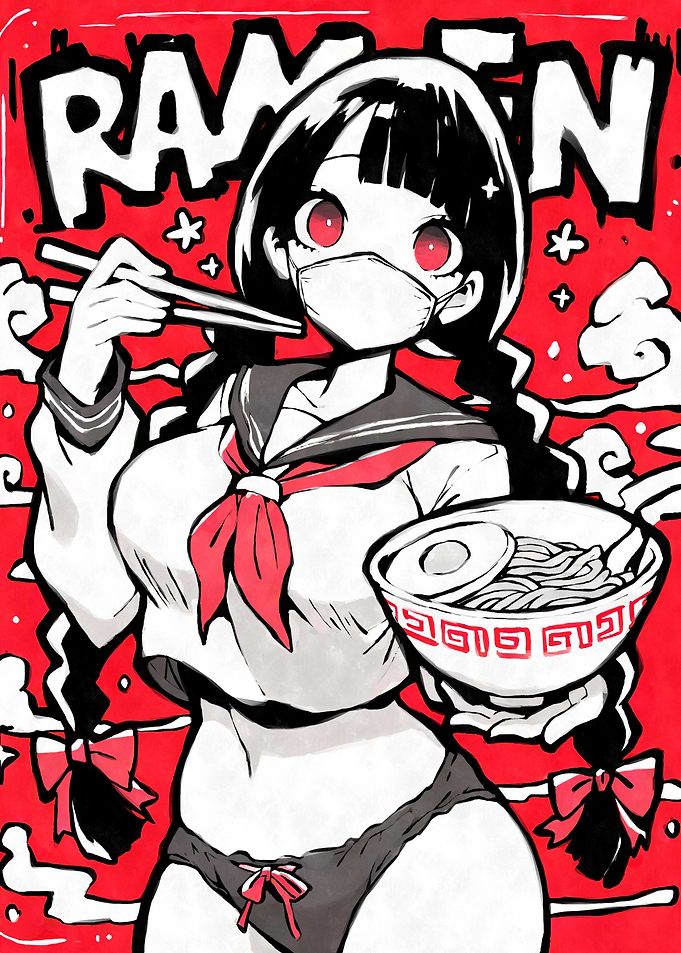 Face Mask Ramen Girl Anime Art