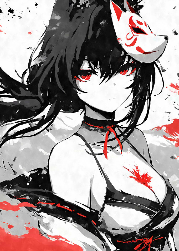 Anime Girl with Fox Mask
