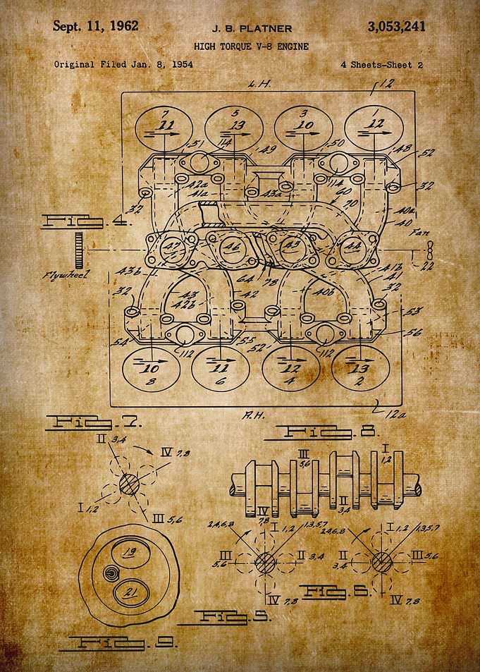 Patent V8 Engine Poster Print Muscle Car Art Hemispherical Engine shet 2