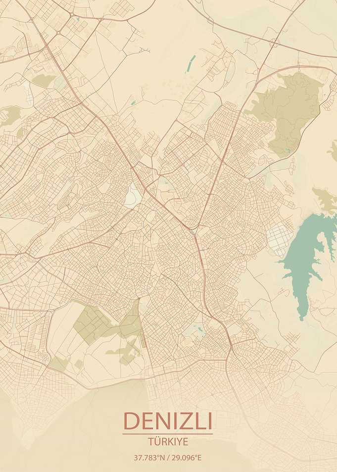 Denizli Türkiye Vintage Style City Map