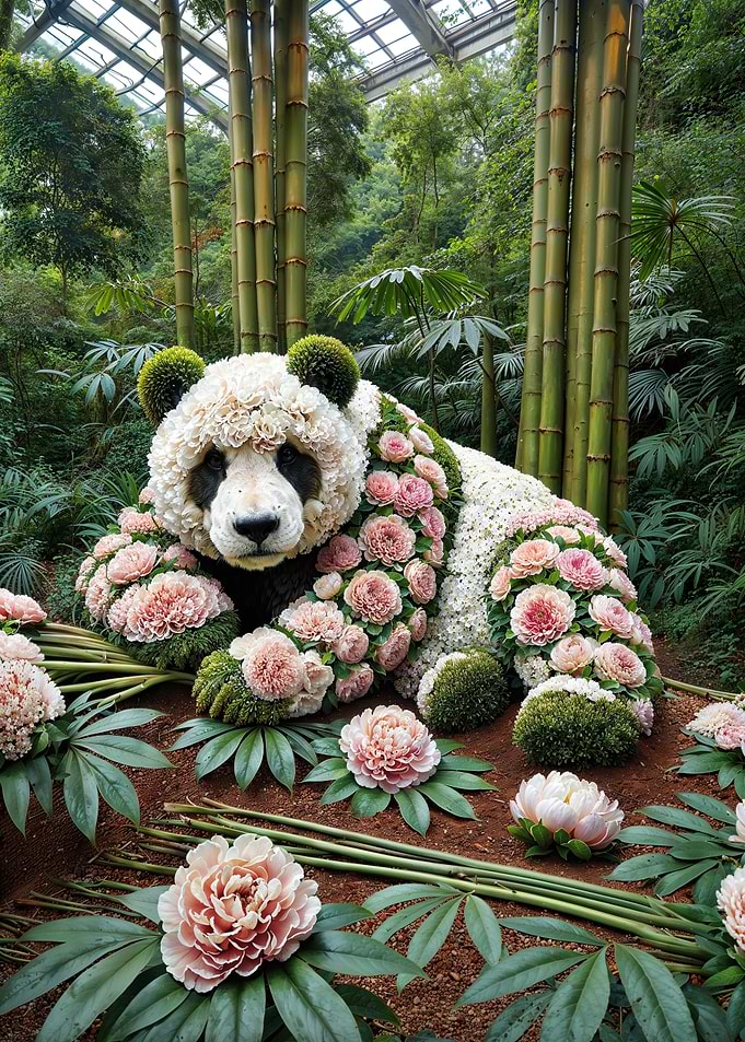 Floral Panda Sculpture