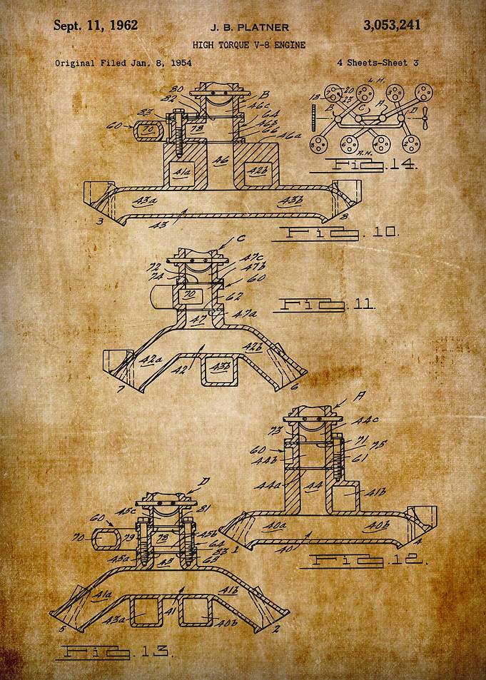 Patent V8 Engine Poster Print Muscle Car Art Hemispherical Engine shet 3
