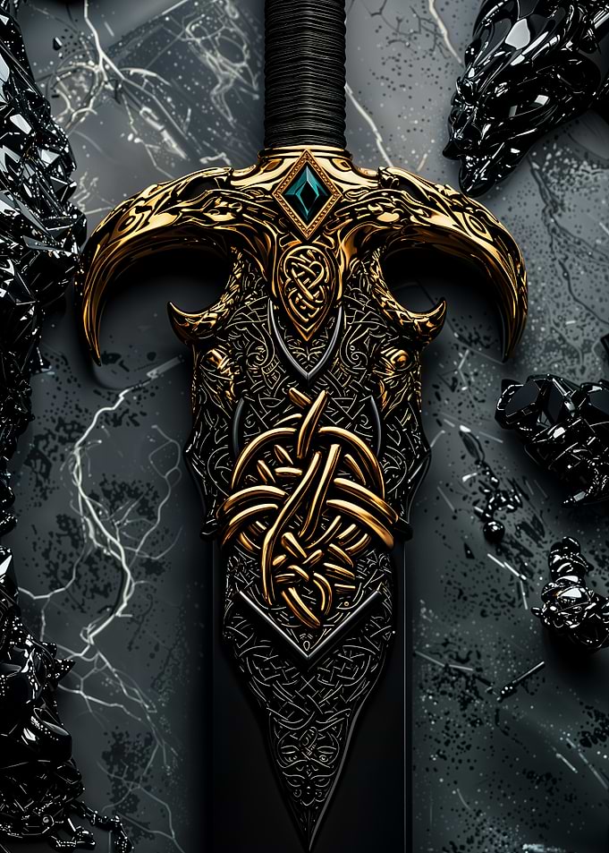 Ornate Black and Gold Sword