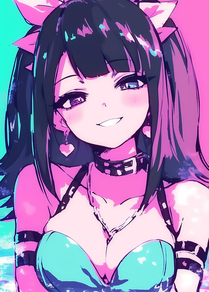 Anime Girl with Pink and Blue