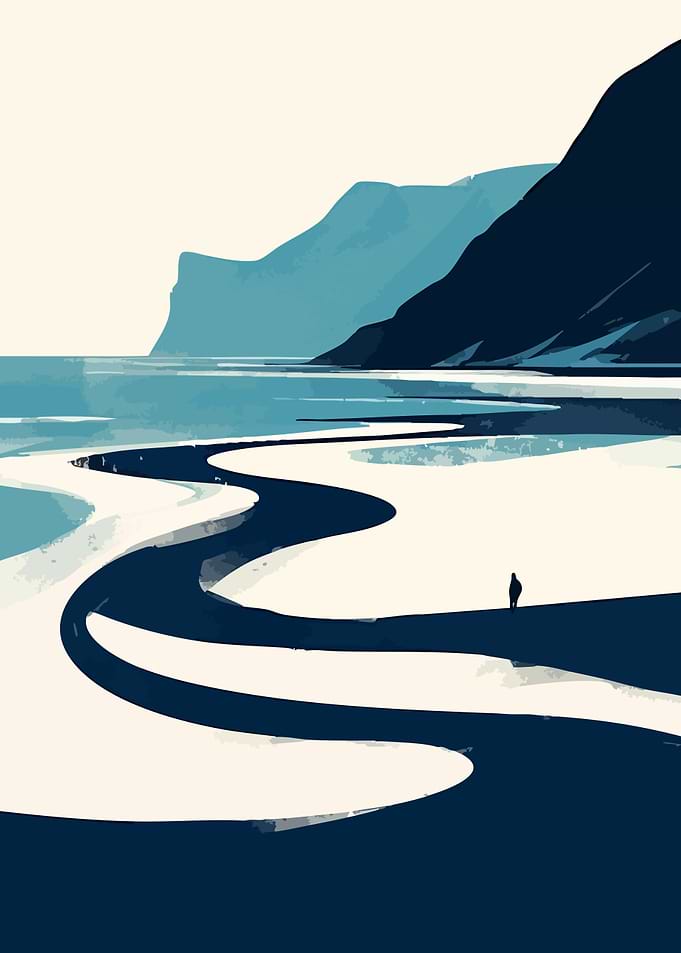 Solitary Figure by the Sea Abstract Minimalist Art