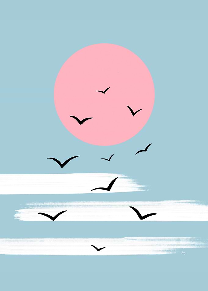 Pink Sunset with Birds