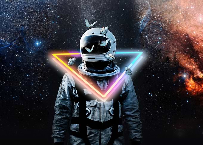 Astronaut with Neon Triangle