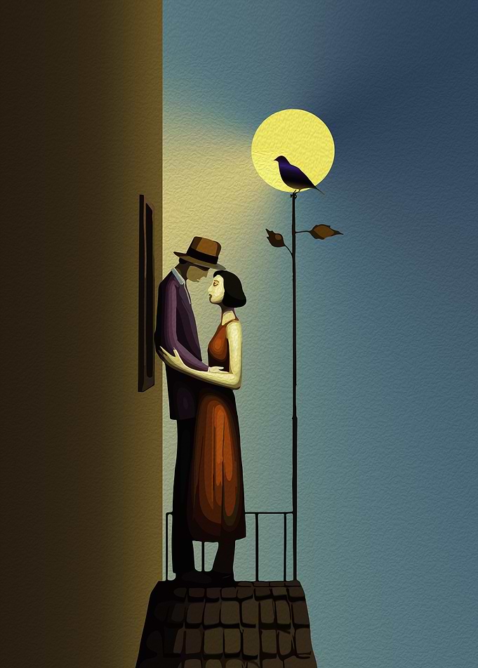 Couple Under Moonlit Sky