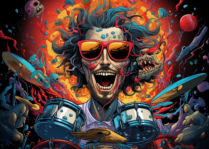 Man in Sunglasses Playing Drums