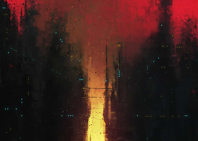 Abstract Dystopic Cyberpunk Cityscape