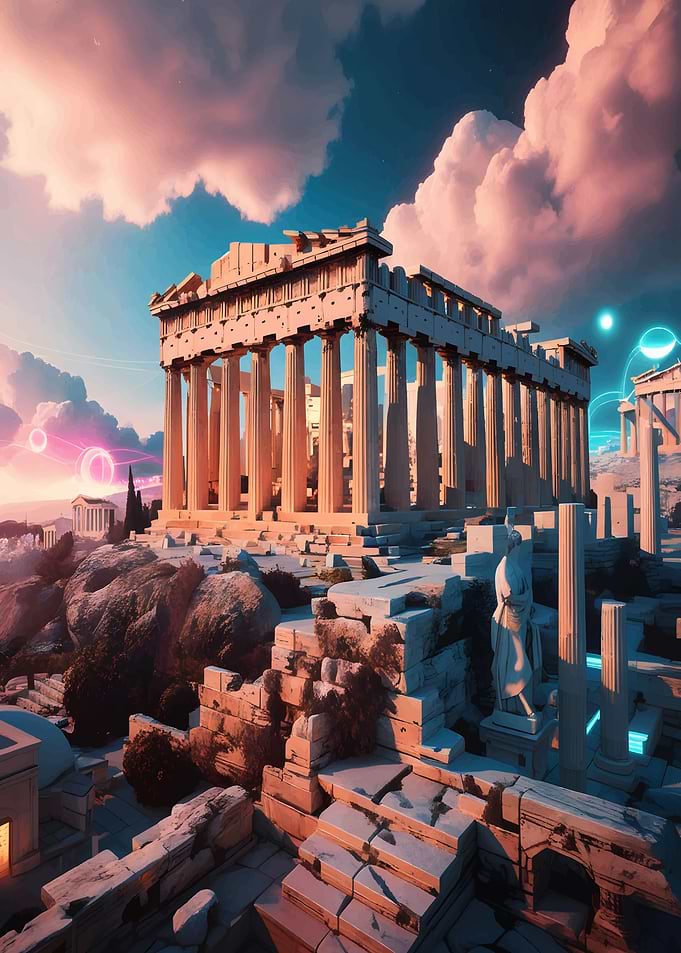 Ancient Greek Temple at Sunset