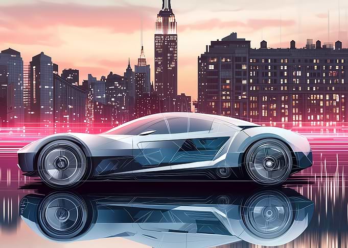 Futuristic Car in Cityscape