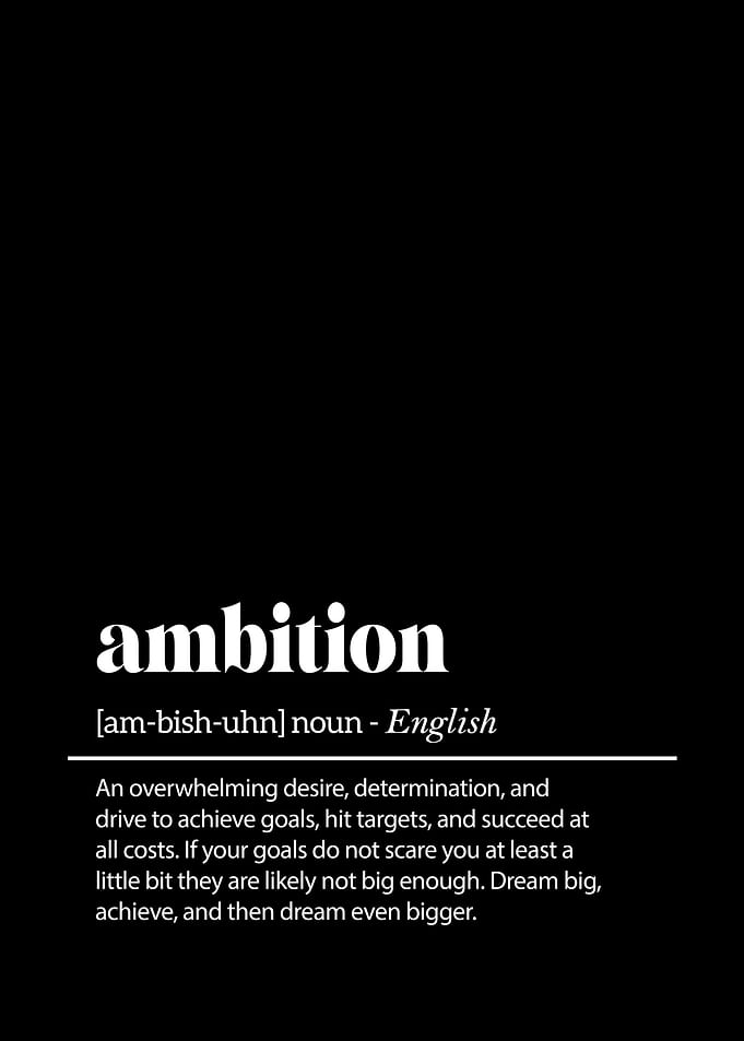 Ambition Definition Poster, Inspirational Quotes Office Wall Art