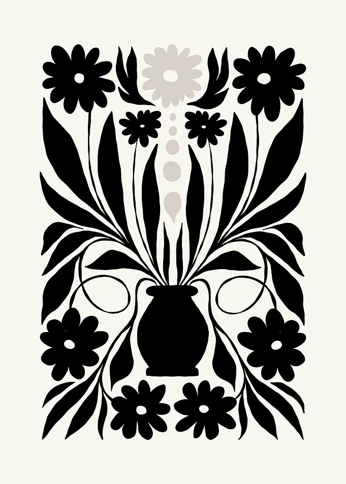 Black and White Floral Vase