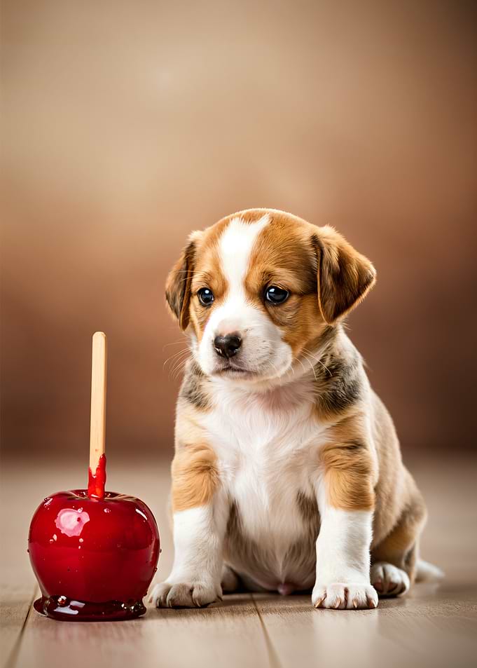 Puppy with Candy red Apple