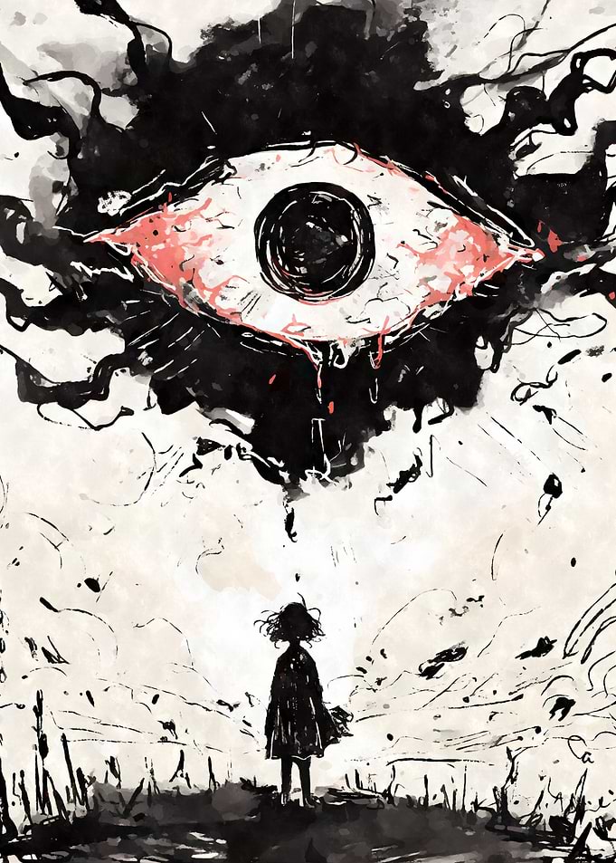 Weirdcore Giant Eye Sky Black Ink