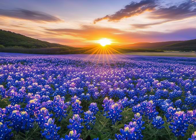 Texas Bluebonnet Field Sunset