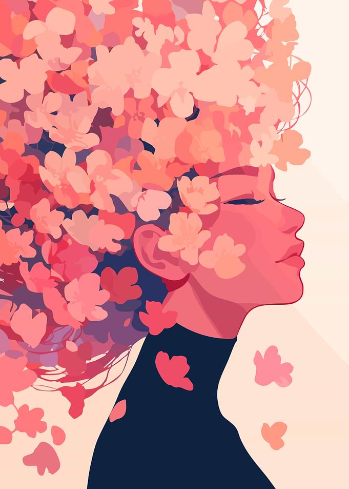 Woman Pastel Flower Hair Minimalist Art