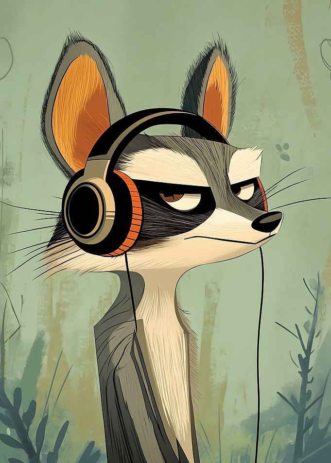 Raccoon with Headphones