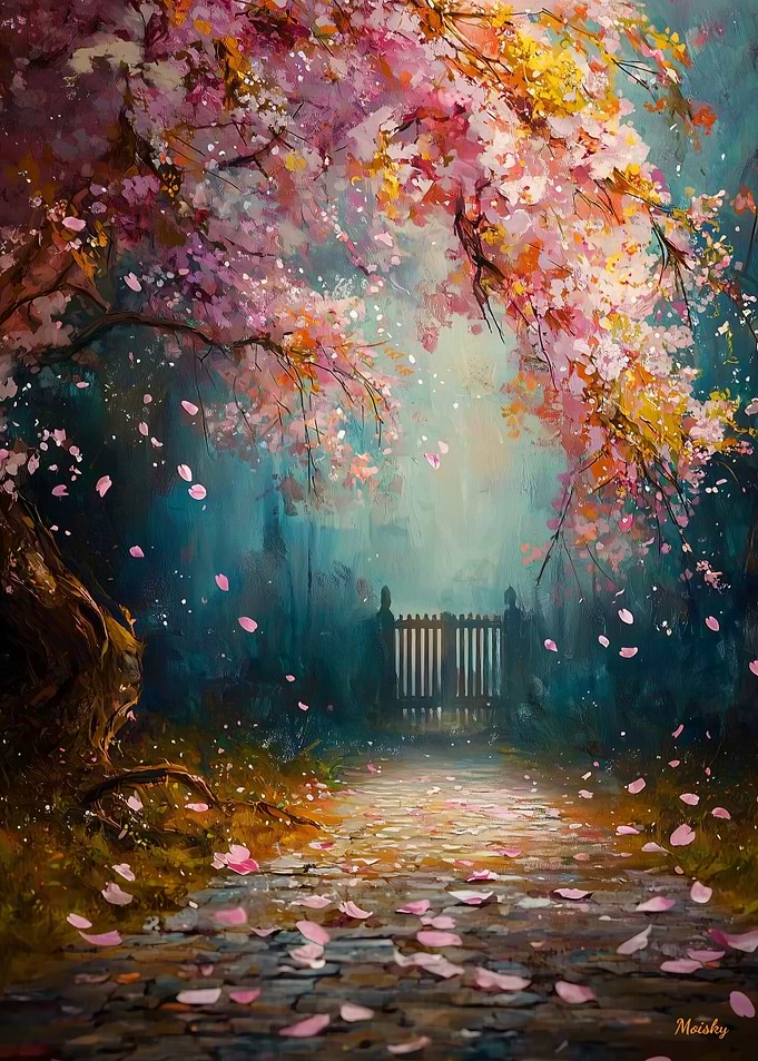 Enchanted Blossom Path - Mystical Floral Landscape - Dreamlike Nature Art
