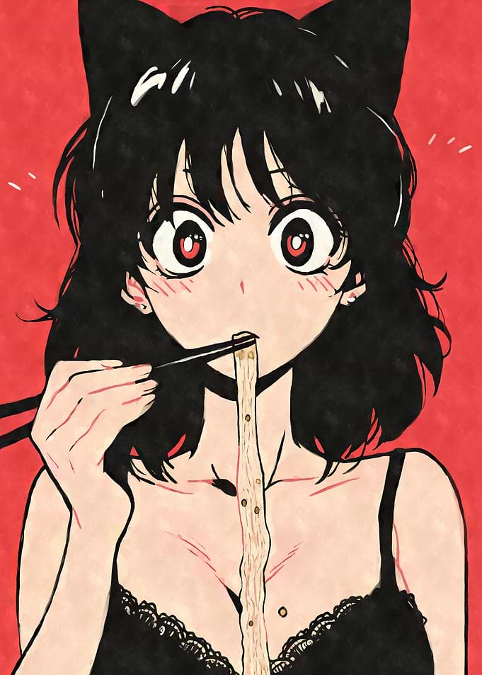 Anime Girl Eating Noodles