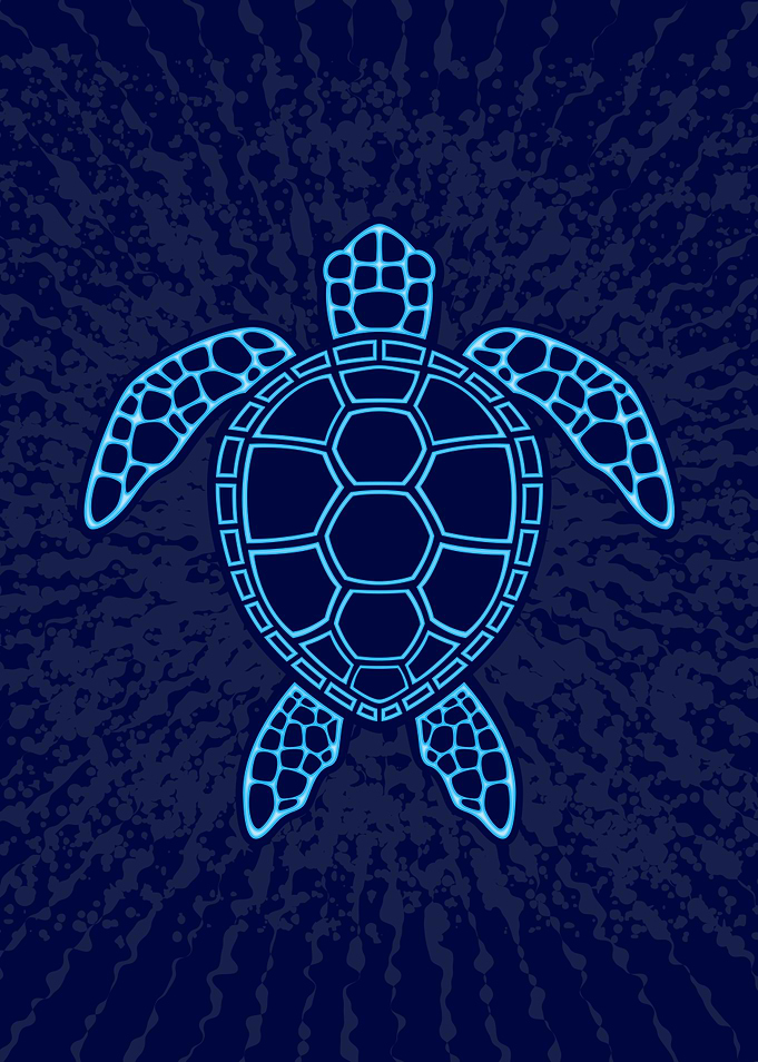 Blue Neon Lava Sea Turtle Outline Design