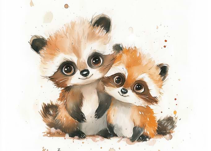 Cute Raccoon Pair Watercolor