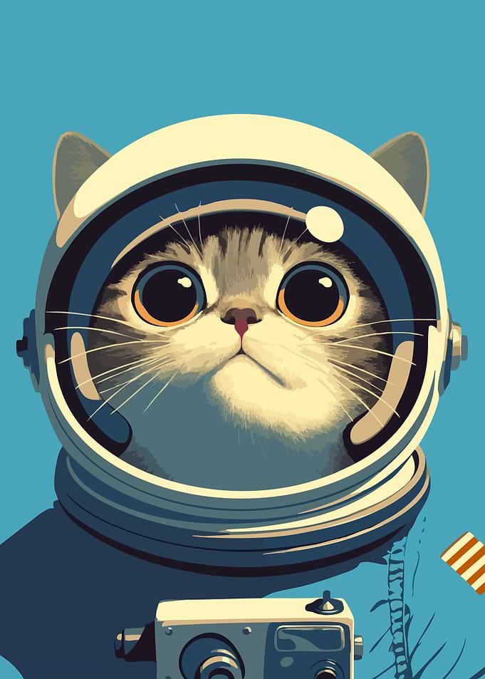 Cute Curious Cat Astronaut Minimalist Art