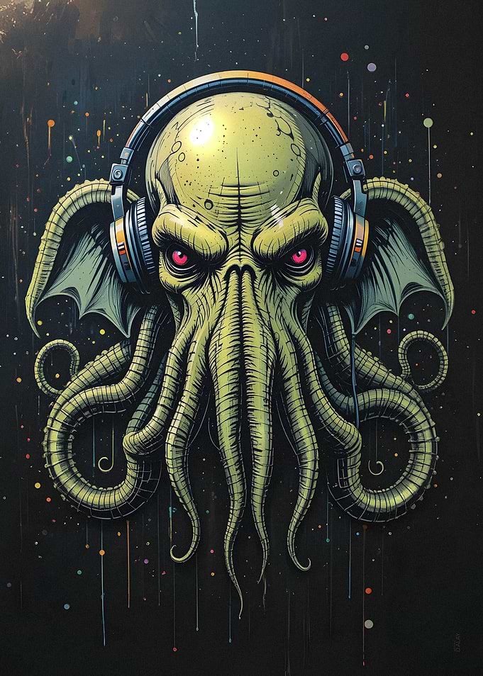 Street Art Cthulhu with Headphones