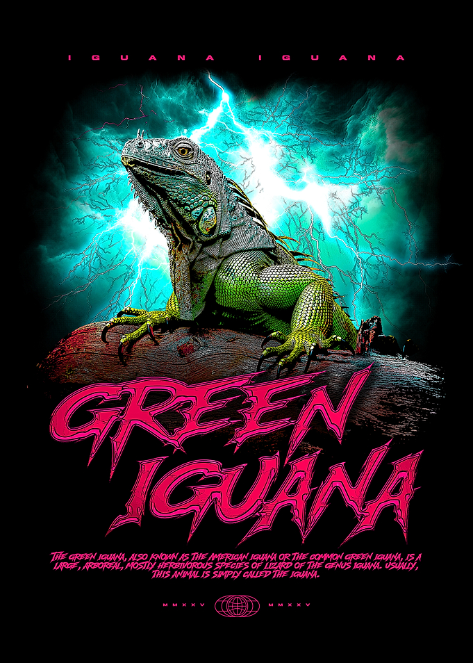 Green Iguana Retro Poster