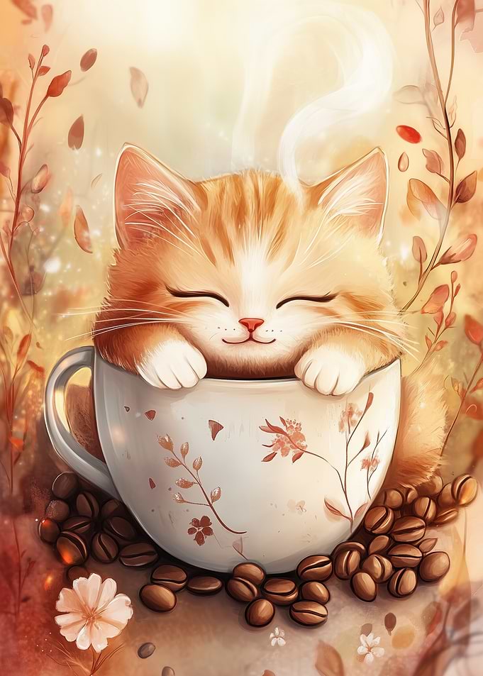 Cute Kitten in Coffee Cup
