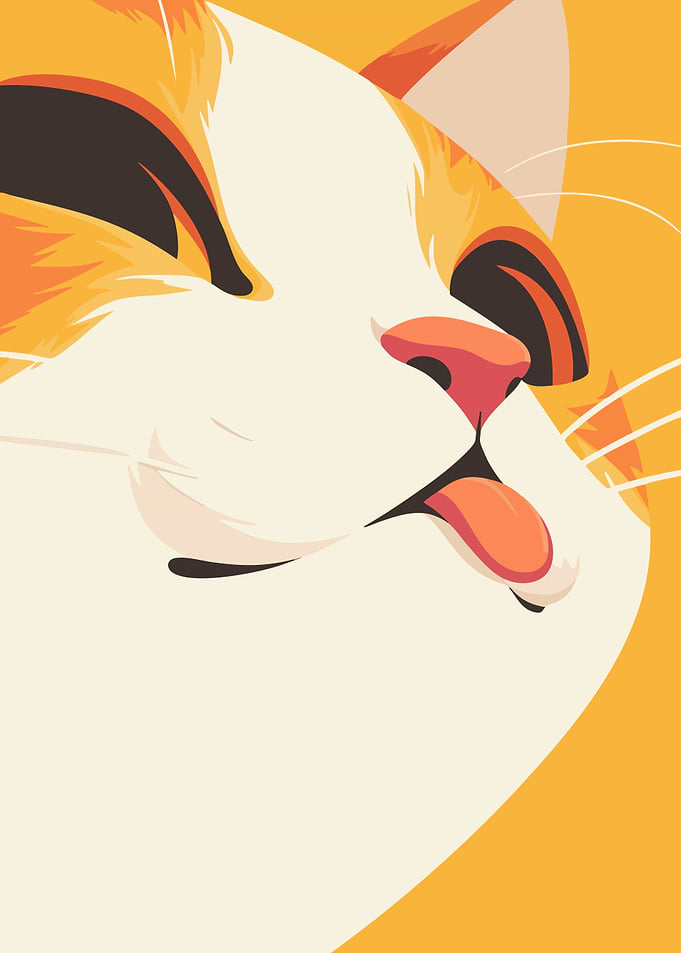 Cute Funny Cat Mlem Illustration Minimalist Art