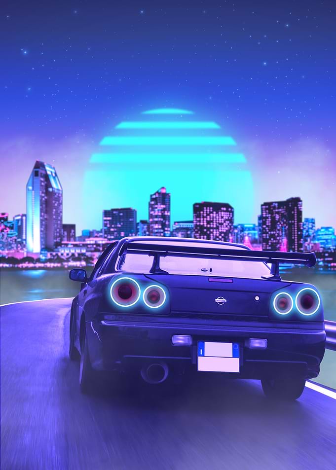 Nissan Skyline R34 Night Drive Retro
