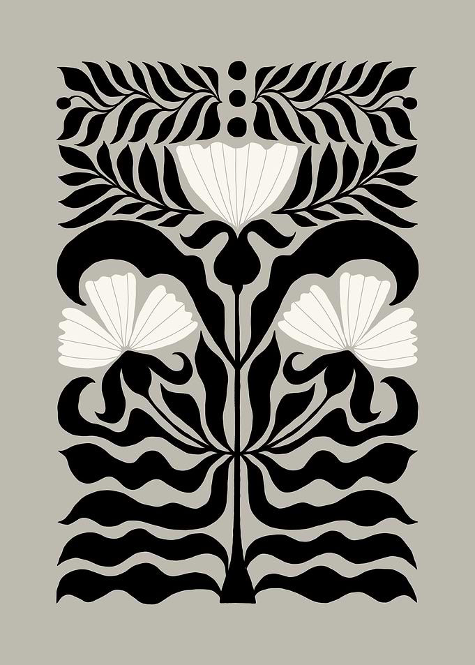 Black and White Floral Art brown