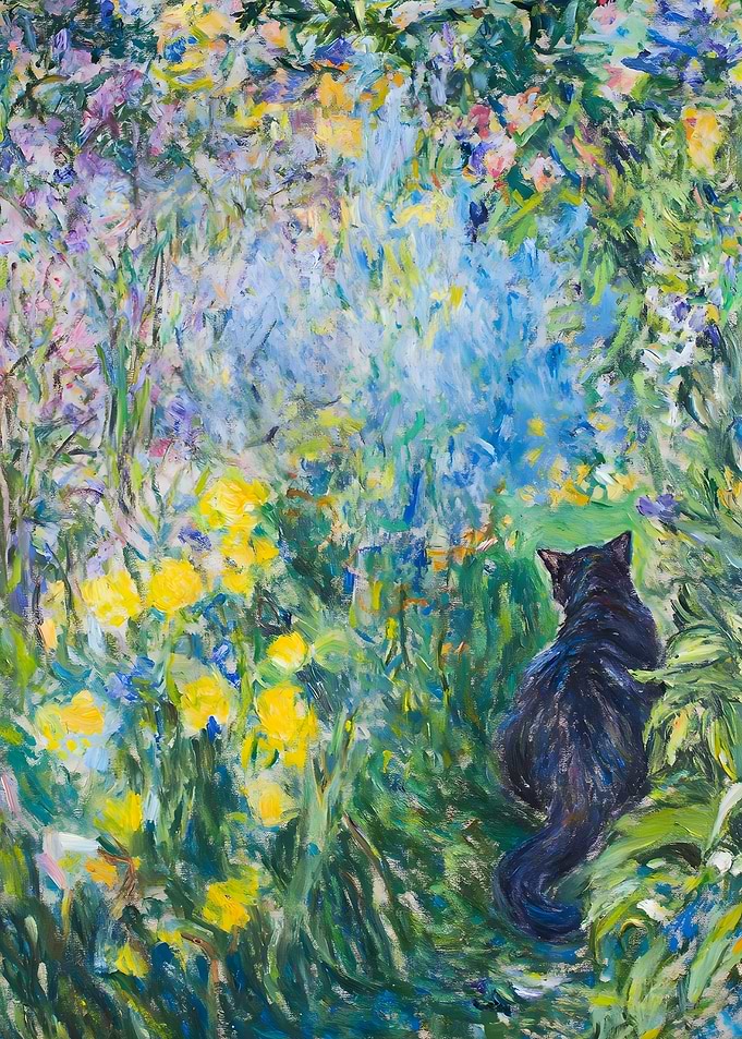 Black Cat in a Garden