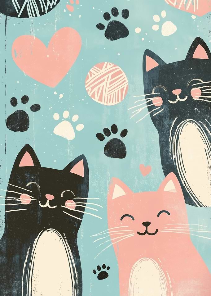 Cute Cats with Paw Prints