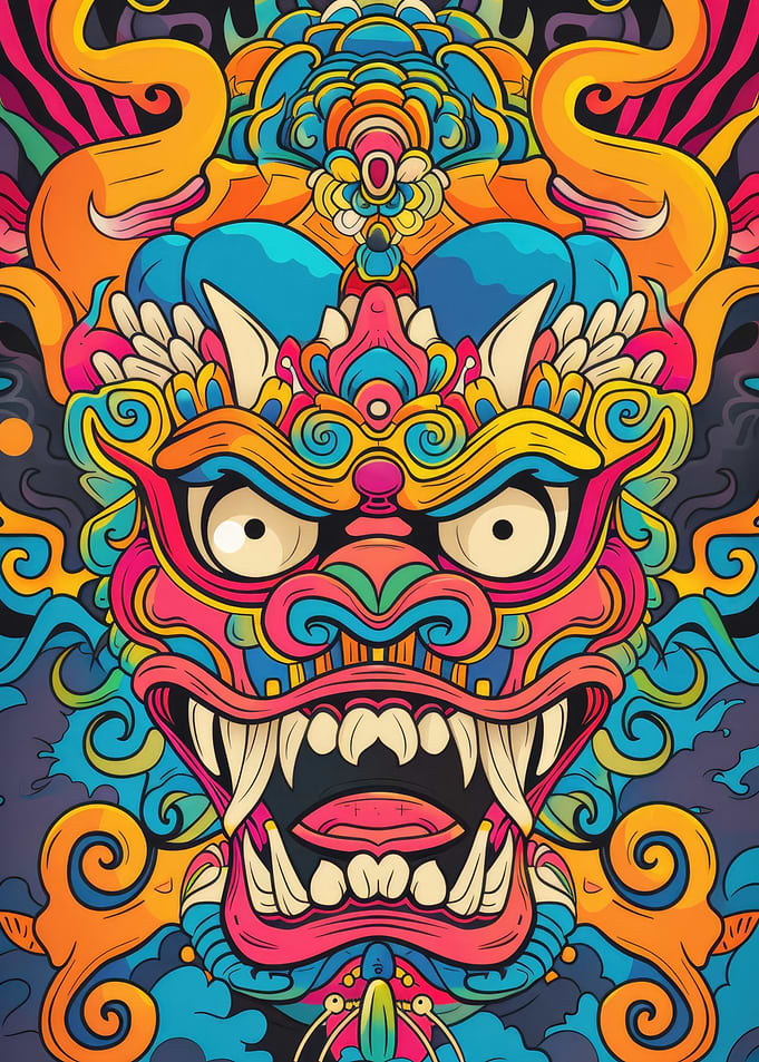 Colorful Japanese Demon Oni Mask