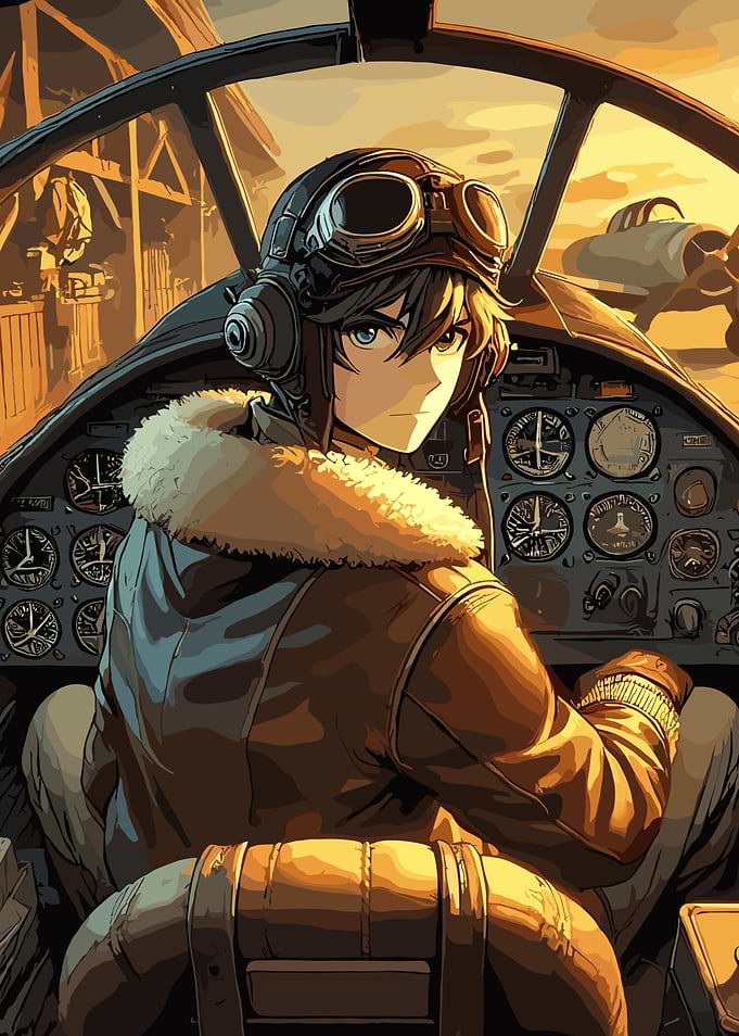 Anime Pilot in Cockpit