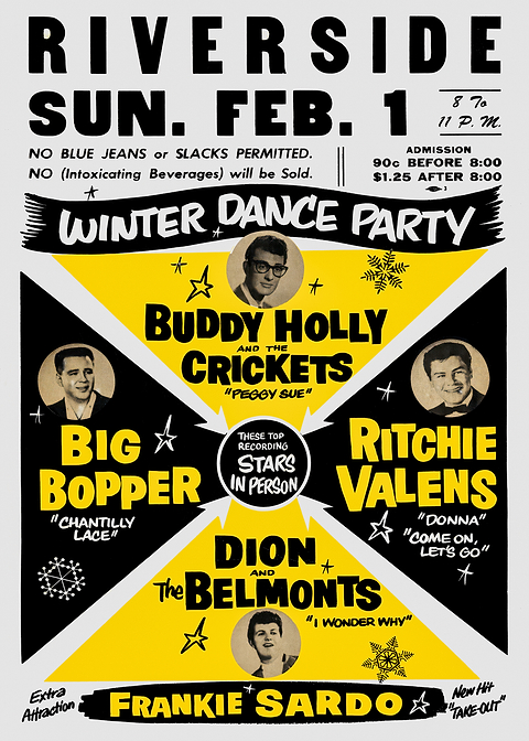 Winter Dance Party Poster — retro concert bill printed on metal