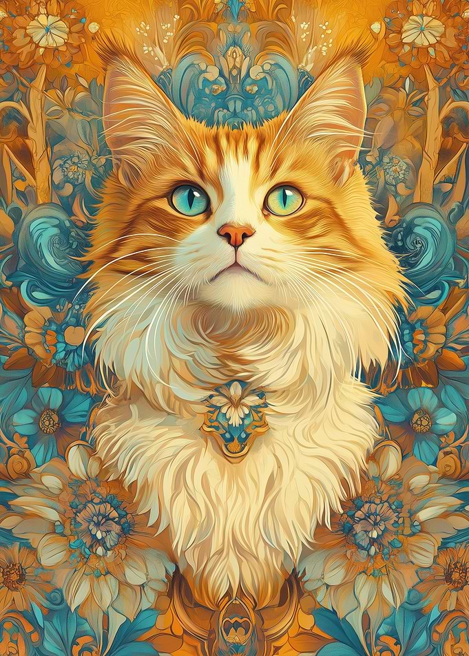 Orange Tabby Cat with Floral Background