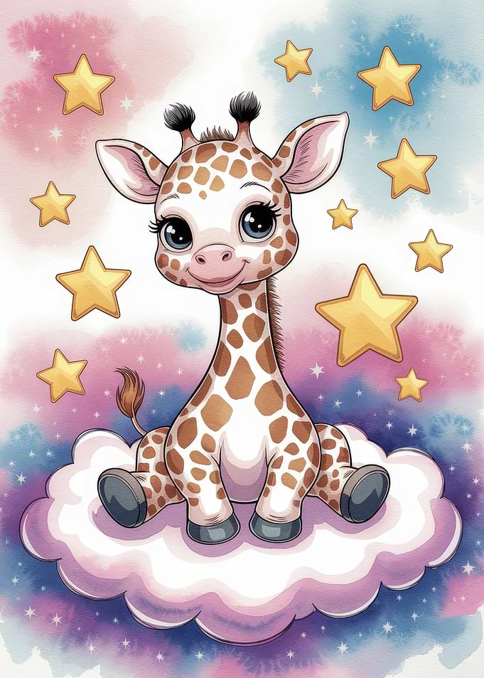 Cute Giraffe on Cloud