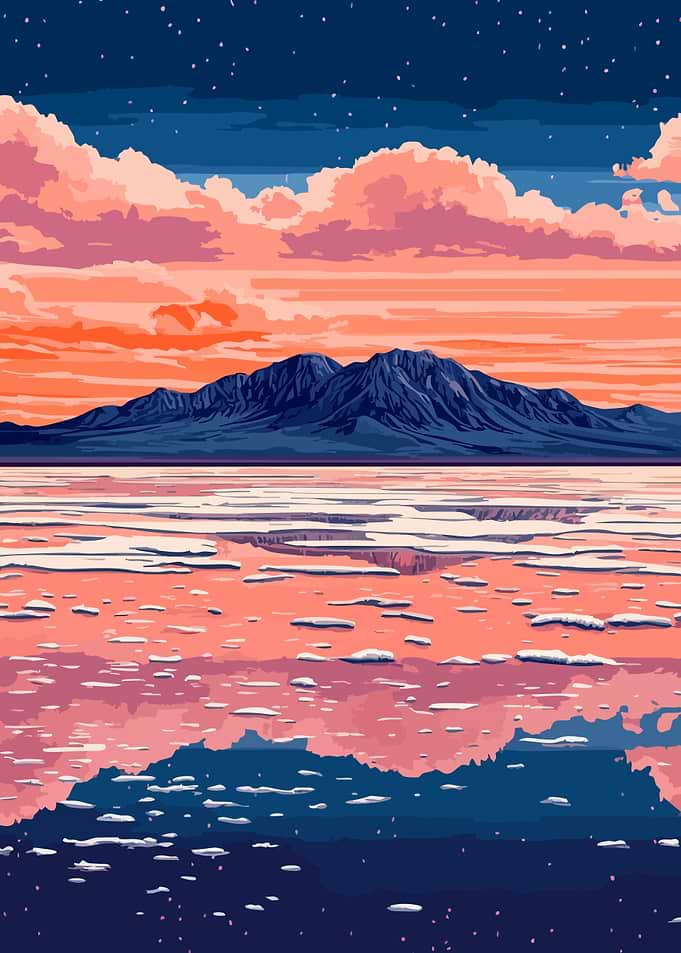 Serene Night Mountain Reflection Minimalist Art