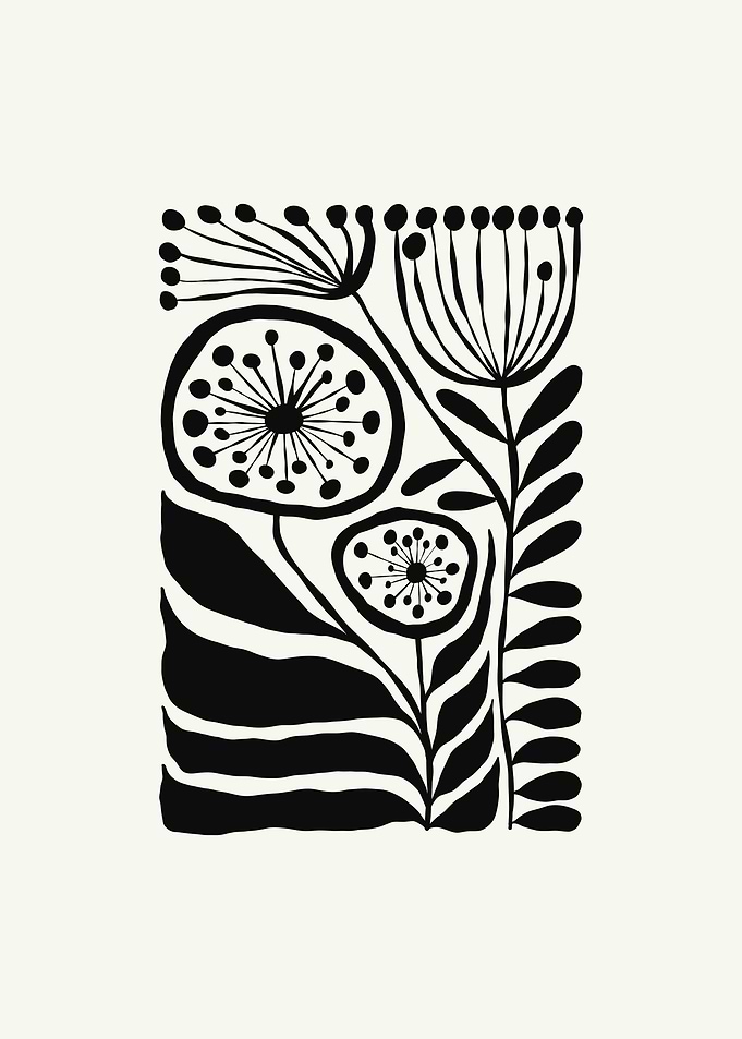 Black and White Floral Art minimal