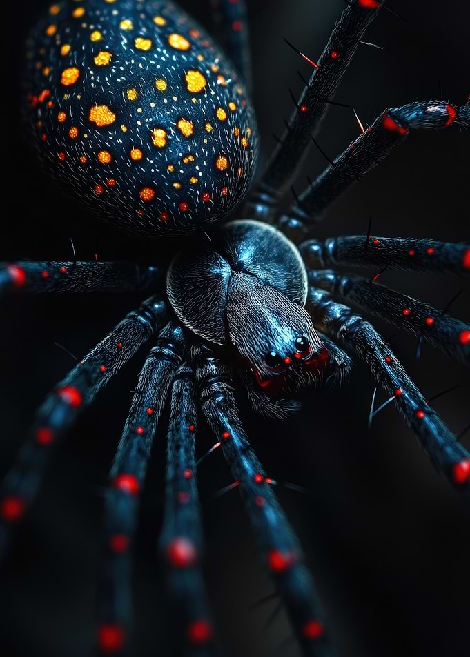 Black Spider with Red and Yellow Spots