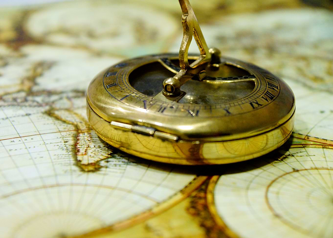 Antique Compass on Map