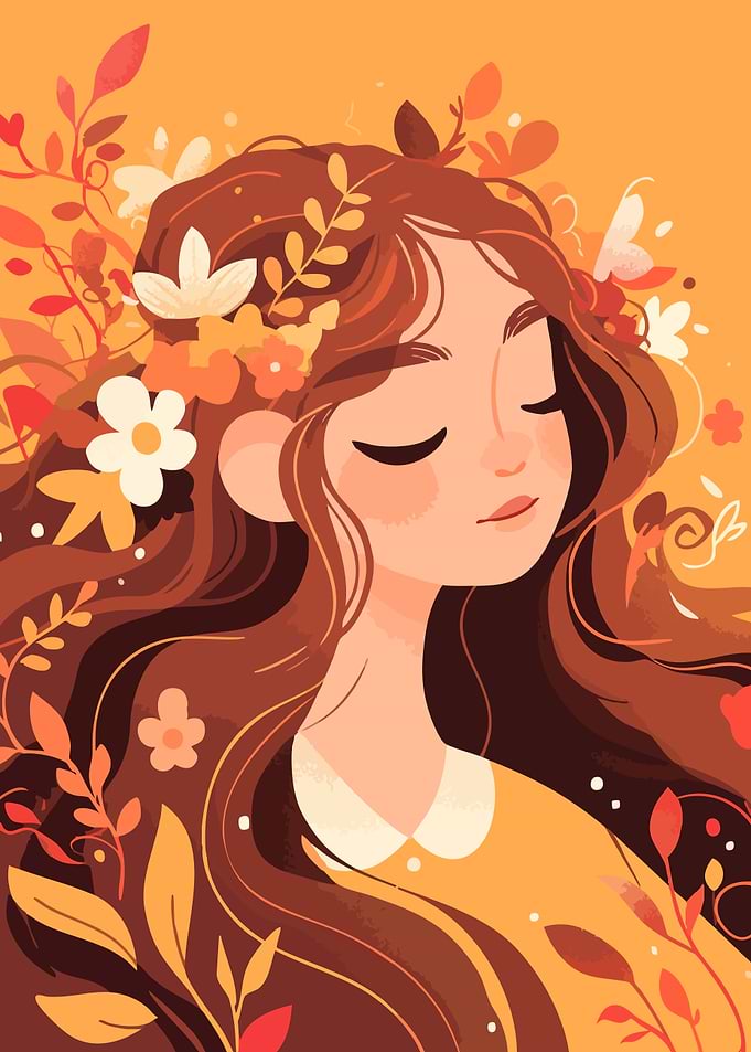 Autumn Girl Floral Illustration Minimalist Art