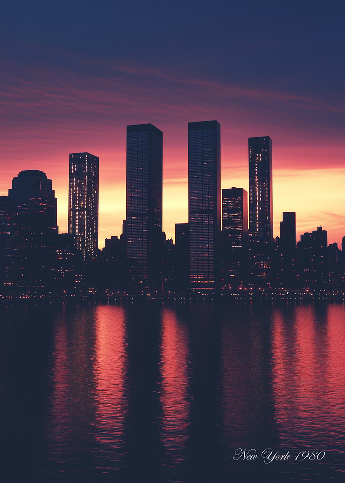 New York City Skyline 1980 Vintage at Sunset