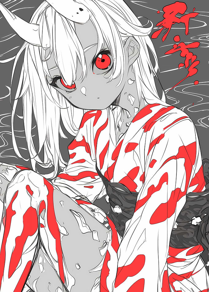 Demon Girl in Red Kimono