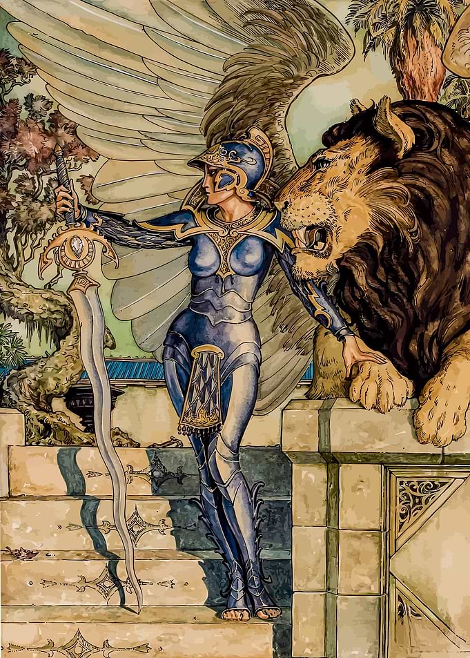 Winged Warrior and Lion